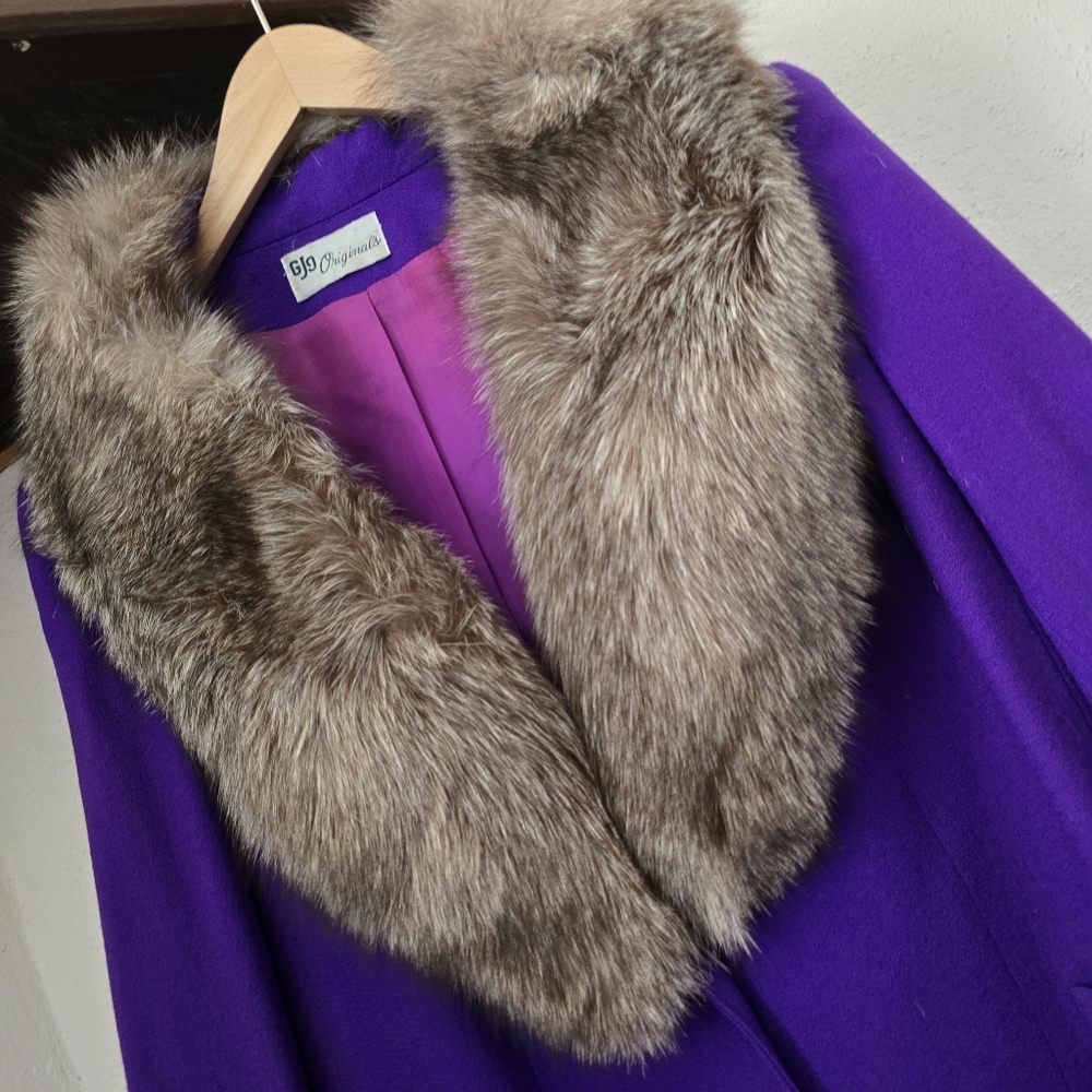 VTG GJG Originals RARE Two Piece Set Blazer & Skirt Wool Fur Collar Penny Lane